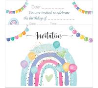 the lazy panda card company Lot de 12 cartons d'invitation pour fête d'anniversaire fille ou garçon Motif aquarelle arc-en-ciel Format A6