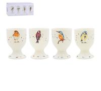 The Leonardo Collection Clemency Bunn Lot de 4 coquetiers de Noël en céramique avec illustrations d'oiseaux saisonniers élégantes, accessoire décoratif pour repas de vacances