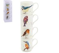 The Leonardo Collection Clemency Bunn Lot de 4 tasses à café empilables pour boissons chaudes et froides de Noël Motif oiseaux britanniques | Tasses à café durables pour la maison et le bureau |
