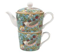 The Leonardo Collection William Morris Strawberry Thief Tea for One Tasse de 250 ml et théière de 400 ml pour la maison et la cuisine | Joli cadeau pour homme et femme | Théière élégante en porcelaine
