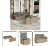 The Living Store 10 pcs. salon de jardin avec coussins Beige Poly Rattan