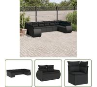 The Living Store 10 pcs. salon de jardin avec coussins noir poly rotin