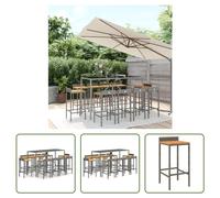 The Living Store 11 pcs. Ensemble de bar de jardin en polyrotin gris et bois massif d'acacia