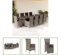 The Living Store 11 pcs. salon de jardin avec coussins Gris Poly Rattan