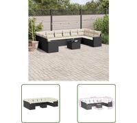 The Living Store 11 pcs. salon de jardin avec coussins noir poly rotin