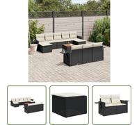 The Living Store 11 pcs. salon de jardin avec coussins noir poly rotin