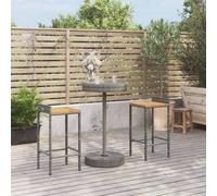 The Living Store 3 pcs. Set de bar de jardin poly rotin gris & bois massif acacia