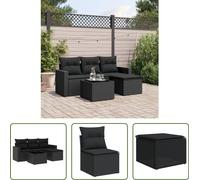 The Living Store 5-pièces salon de jardin avec coussins noir poly rotin