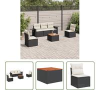 The Living Store 6-pièces salon de jardin avec coussins noir poly rotin