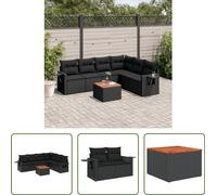 The Living Store 7-pièces salon de jardin avec coussins noir poly rotin