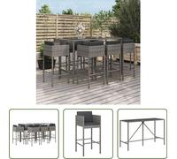 The Living Store 9 pcs. Garden Bar Set with Coussins Gris Poly Rattan