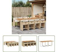 The Living Store 9 pcs. salon de jardin avec coussins beige poly rotin