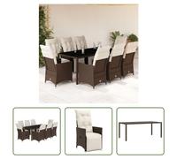 The Living Store 9 pcs. set de jardin bistrot avec coussins brun poly rotin
