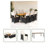 The Living Store 9 pcs. set de jardin bistrot avec coussins noir poly rotin
