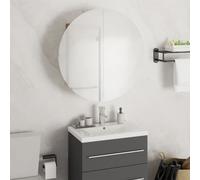 The Living Store Armoire de salle de bain avec miroir rond & LED imitation chêne