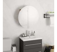 The Living Store Armoire de salle de bain avec miroir rond & LED imitation chêne