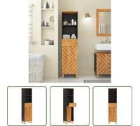 The Living Store Armoire de salle de bain marron et noir 38x33,5x160 cm bois massif mangue