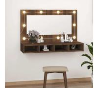 The Living Store armoire de toilette avec LED aspect chêne brun 90x31,5x62 cm