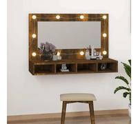 The Living Store armoire de toilette avec LED chêne fumé 90x31,5x62 cm