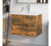 The Living Store Armoire lavabo avec vasque encastrée Chêne fumé Bois composite