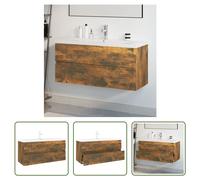 The Living Store Armoire lavabo avec vasque encastrée Chêne fumé Bois composite