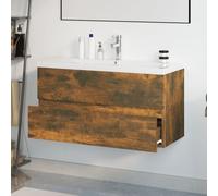 The Living Store Armoire lavabo avec vasque encastrée Chêne fumé Bois composite