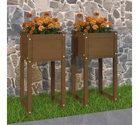 The Living Store Bac à plantes 2 pcs. Marron miel 40x40x81 cm Pin massif