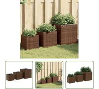The Living Store Bac à plantes 3 pcs. Marron Poly Rattan