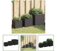 The Living Store Bac à plantes 3 pcs. noir Poly rotin
