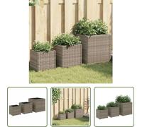 The Living Store Bac à plantes 3 pièces Gris Poly Rotin