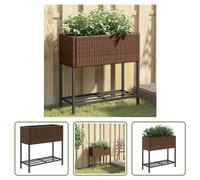 The Living Store Bac à plantes avec tablette Marron Poly Rotin