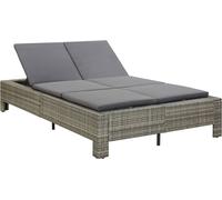 The Living Store Bain de soleil 2 personnes avec housse Gris Poly Rattan