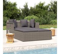 The Living Store Bain de soleil avec coussin Gris 182x118x63 cm Poly rotin