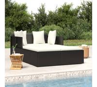 The Living Store Bain de soleil avec coussin Noir 182x118x63 cm Poly rotin