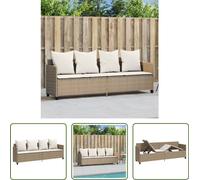 The Living Store Bain de soleil avec coussins Beige Poly Rattan