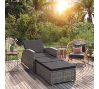 The Living Store Bain de soleil avec revêtement gris foncé Poly Rattan Gris