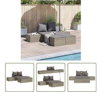 The Living Store Bain de soleil double avec coussins Gris Poly Rattan