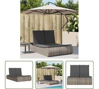 The Living Store Bain de soleil double avec coussins Gris Poly Rattan
