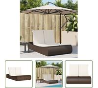 The Living Store Bain de soleil double avec coussins Marron Poly Rattan