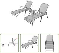 The Living Store Bains de soleil 2 pcs. avec table acier anthracite