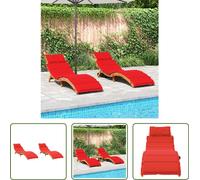 The Living Store Bains de soleil avec coussins 2 pcs. Rouge Bois massif Acacia
