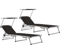 The Living Store Bains de soleil pliants avec toit 2 pcs. Alu Textilène noir