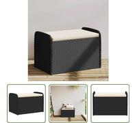 The Living Store Banc avec espace de rangement & coussins Noir 80x51x52 cm Poly rotin