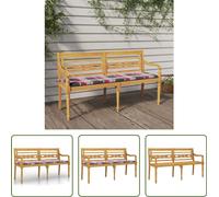 The Living Store : banc Batavia avec coussins à carreaux rouges, 150 cm, en teck massif