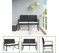 The Living Store Banc de jardin 2 places avec coussins Noir Rotin PP