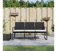 The Living Store Banc de jardin 3 places avec coussins Noir Rotin PP