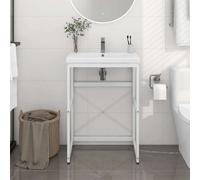 The Living Store bâti de lavabo salle de bains blanc 59x38x83 cm fer