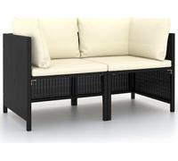 The Living Store Canapé de jardin 2 places avec coussins Noir Poly Rattan
