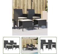 The Living Store Canapé de jardin 2 places avec table et tabourets Noir Poly Rattan