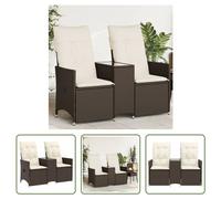 The Living Store Canapé de jardin 2 places Réglable avec table Marron Poly Rattan